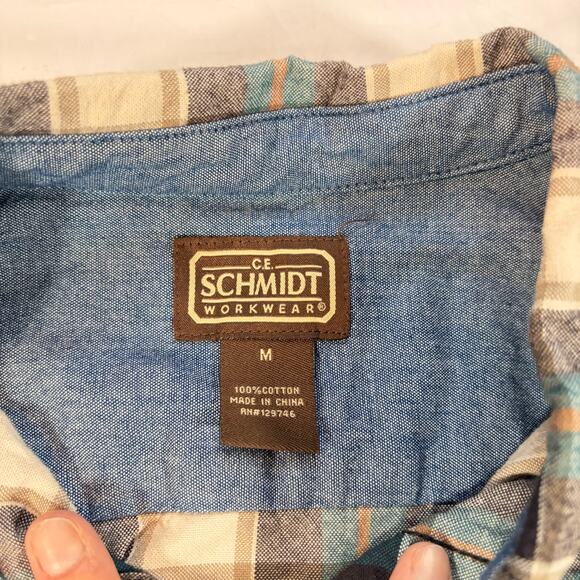 C.E. Schmidt Workwear Mens brown green cream plaid flannel. Size M. western - Picture 4 of 6